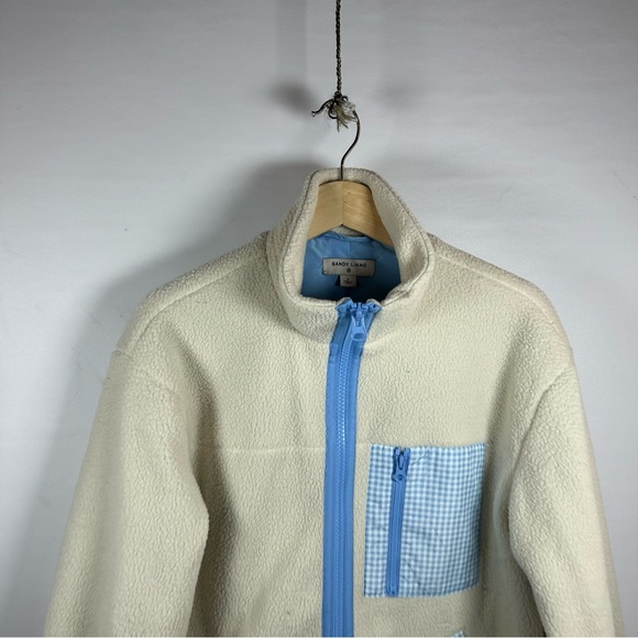 Sandy Liang Cream Fleece Jacket with Blue Accents - Picture 2 of 4